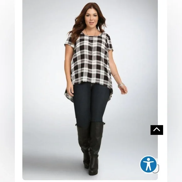 Torrid Black and White Plaid Top - Picture 3 of 7
